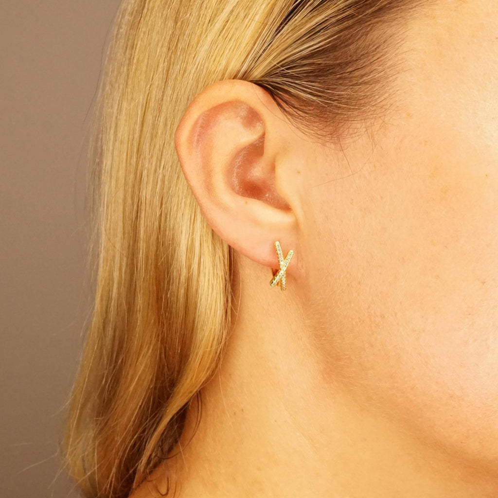 Sterling silver Double hoop earrings, CZ Pave Hoop Earrings, Silver, Gold, Rose Gold, Dainty and Delicate