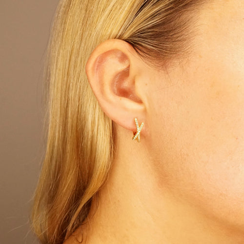 Sterling silver Double hoop earrings, CZ Pave Hoop Earrings, Silver, Gold, Rose Gold, Dainty and Delicate