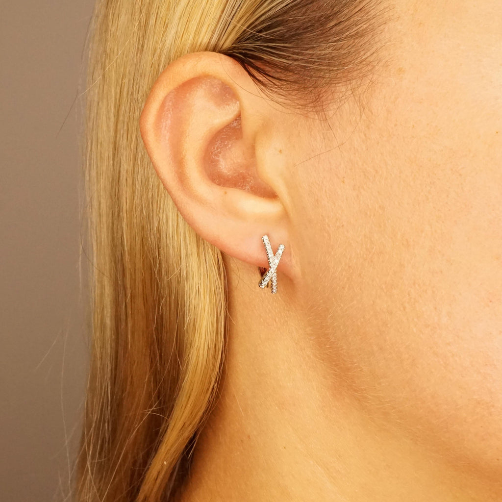 Sterling silver Double hoop earrings, CZ Pave Hoop Earrings, Silver, Gold, Rose Gold, Dainty and Delicate