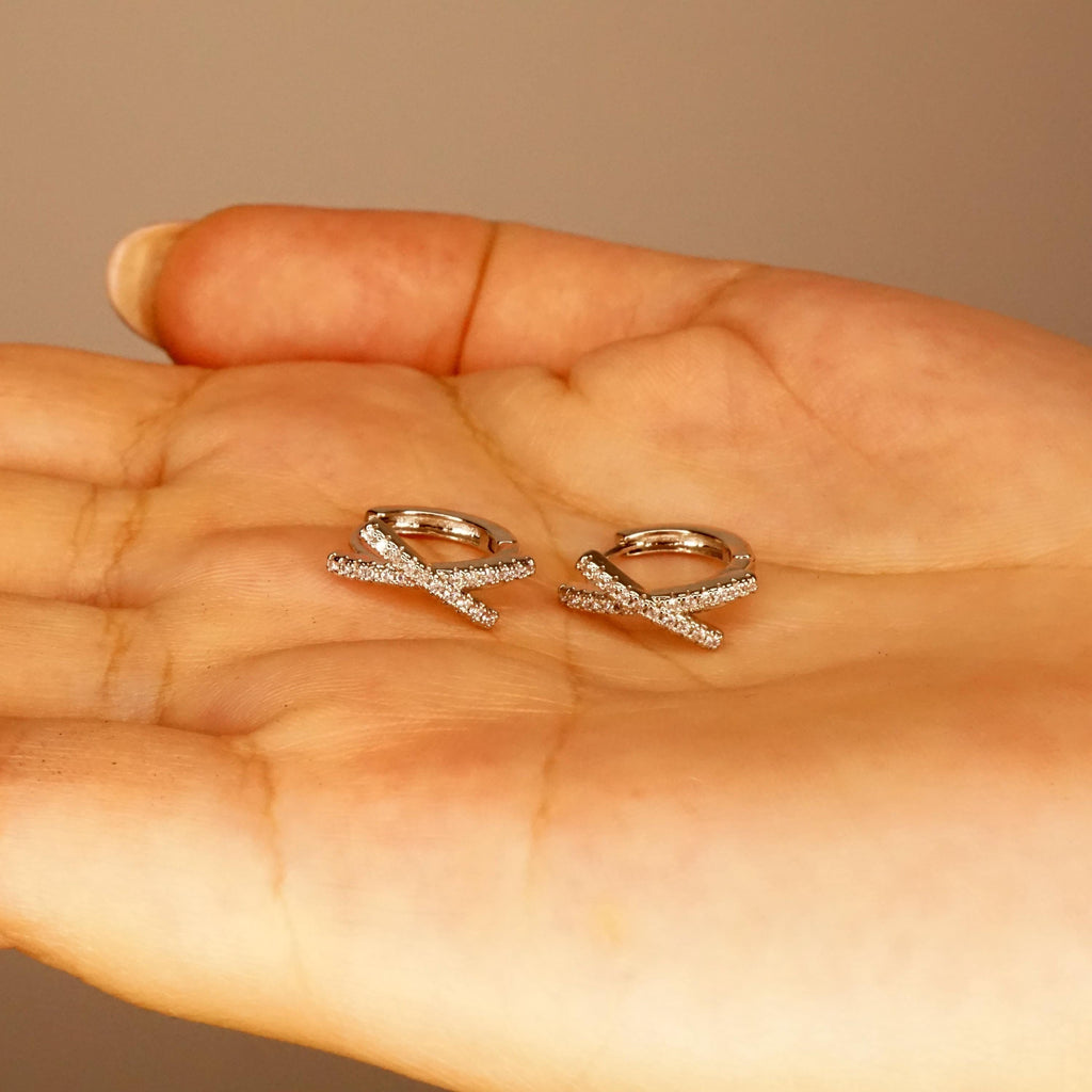 Sterling silver Double hoop earrings, CZ Pave Hoop Earrings, Silver, Gold, Rose Gold, Dainty and Delicate