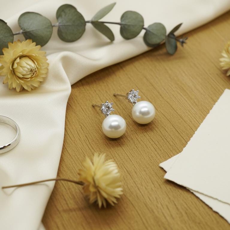 Tiny Genuine Pearl and CZ Stud Earrings in Sterling Silver, Silver or Gold, Natural Pearl Earrings, Freshwater Pearl Earrings, Pearl Stud