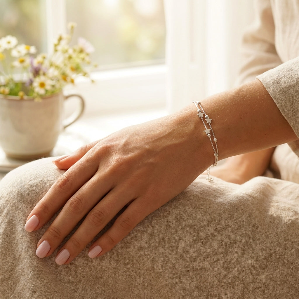 Double Layer Star Sterling Silver Bracelet