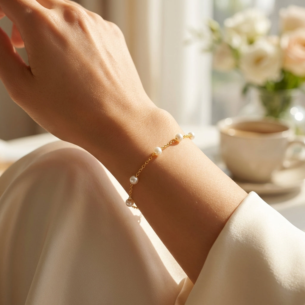 Pearl Bead Bracelet - Dainty Freshwater Pearl Jewelry Gold Silver