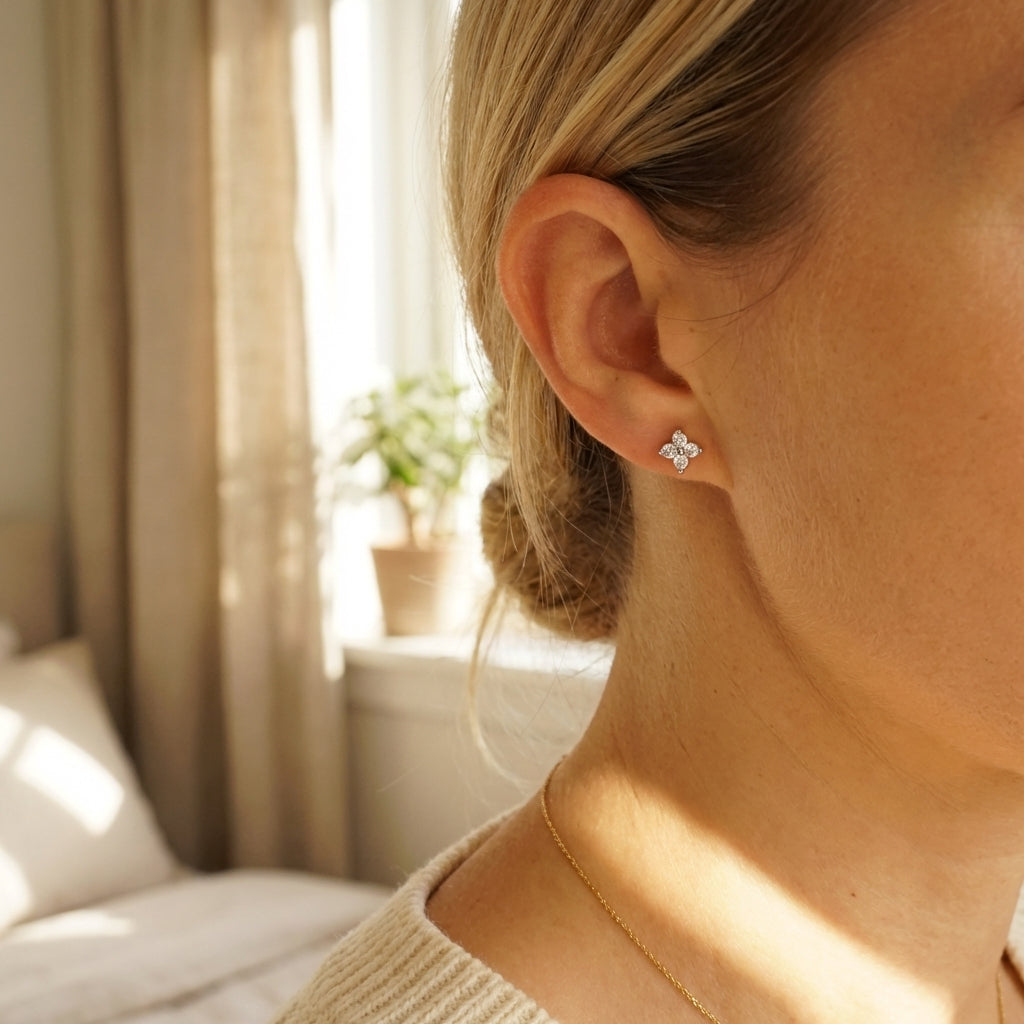 Tiny Hydrangea Flower Stud Earrings - Silver or Gold