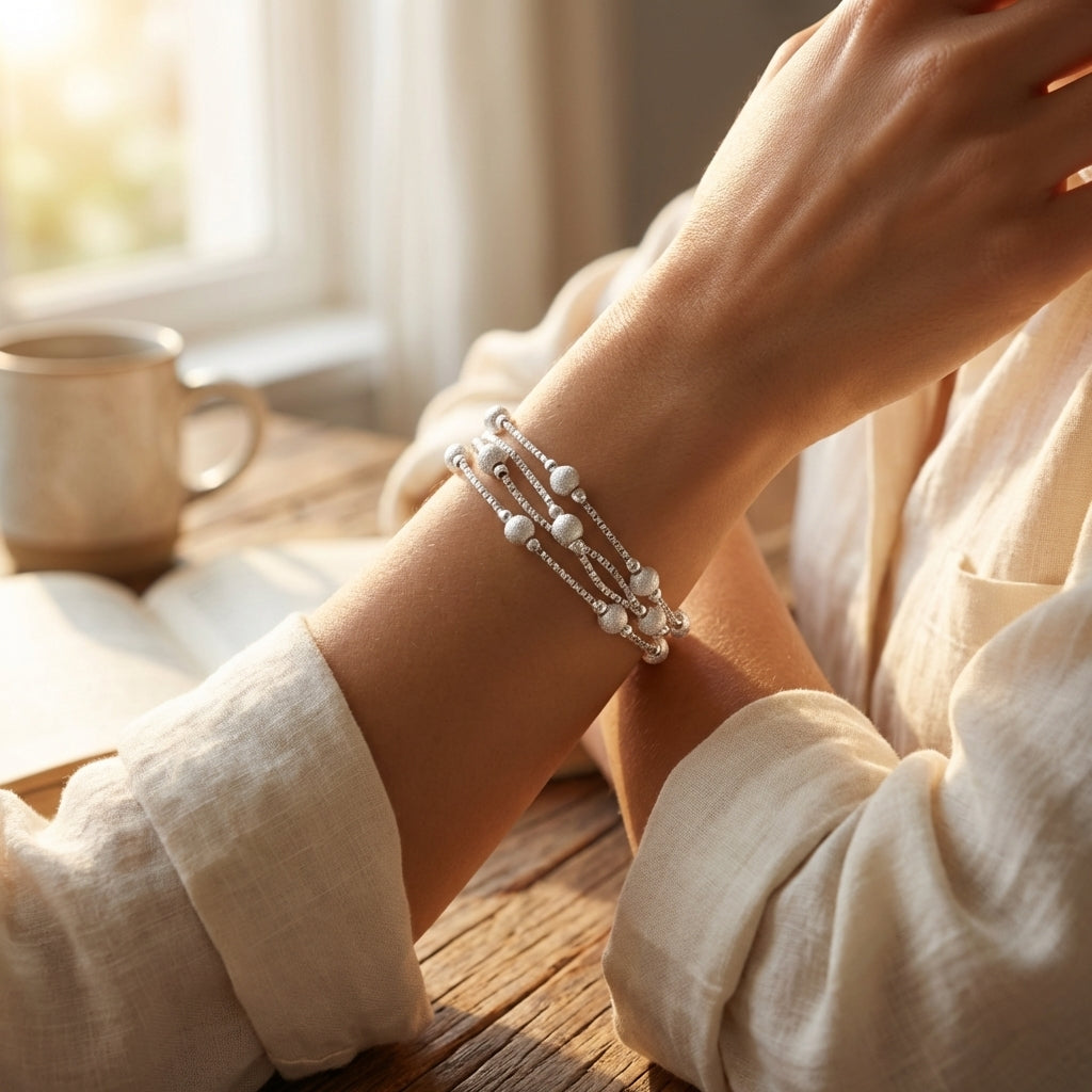 Sterling Silver Triple Strand Beaded Bracelet