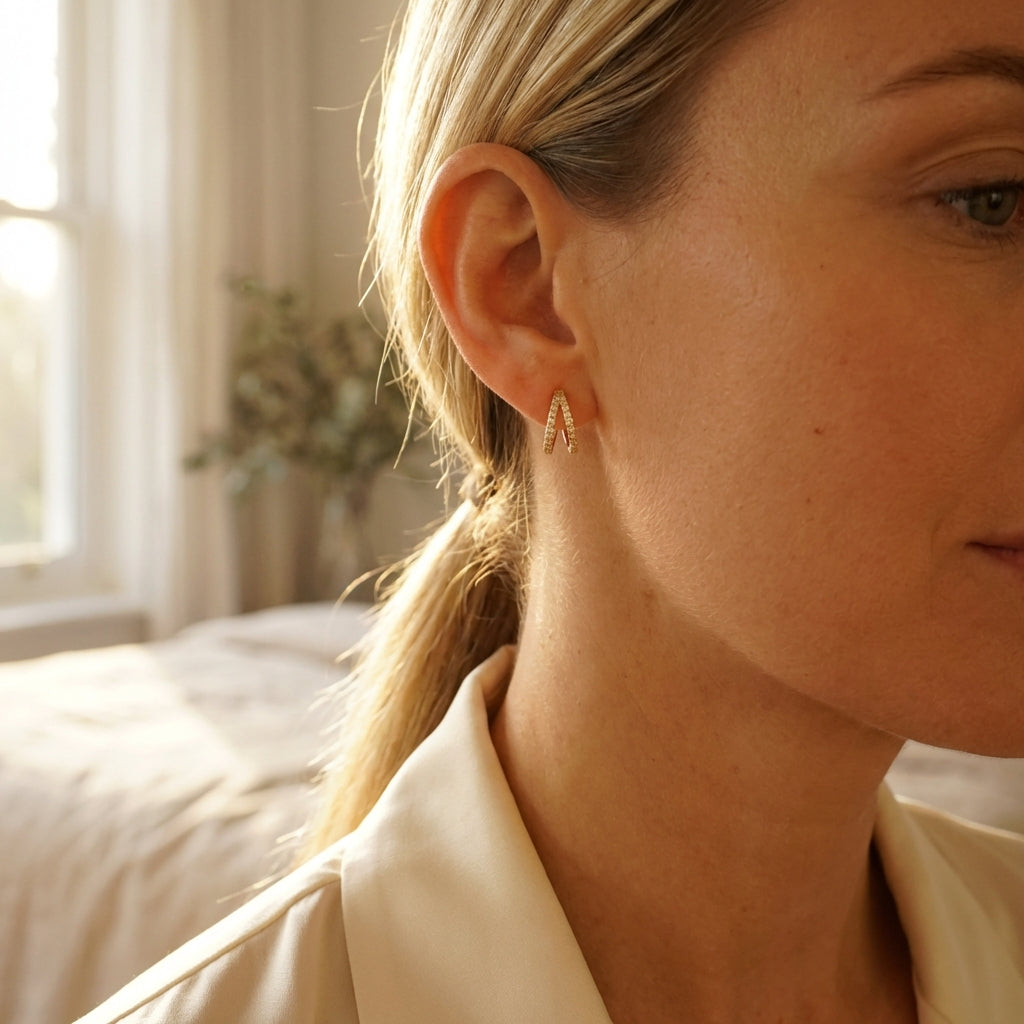 Double Hoop Earrings - Pave Double Huggie Hoops