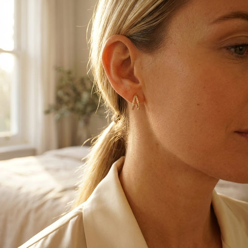 Double Hoop Earrings - Pave Double Huggie Hoops