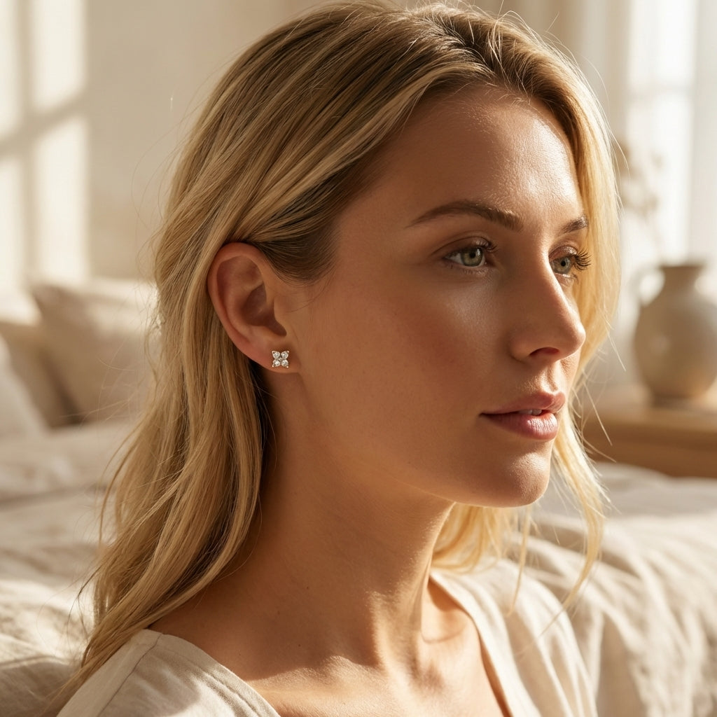 Tiny Hydrangea Flower Stud Earrings - Silver or Gold