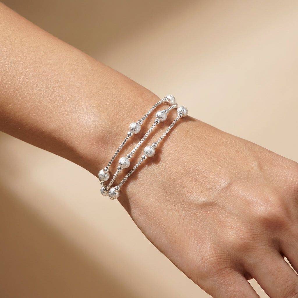 Sterling Silver Triple Strand Beaded Bracelet