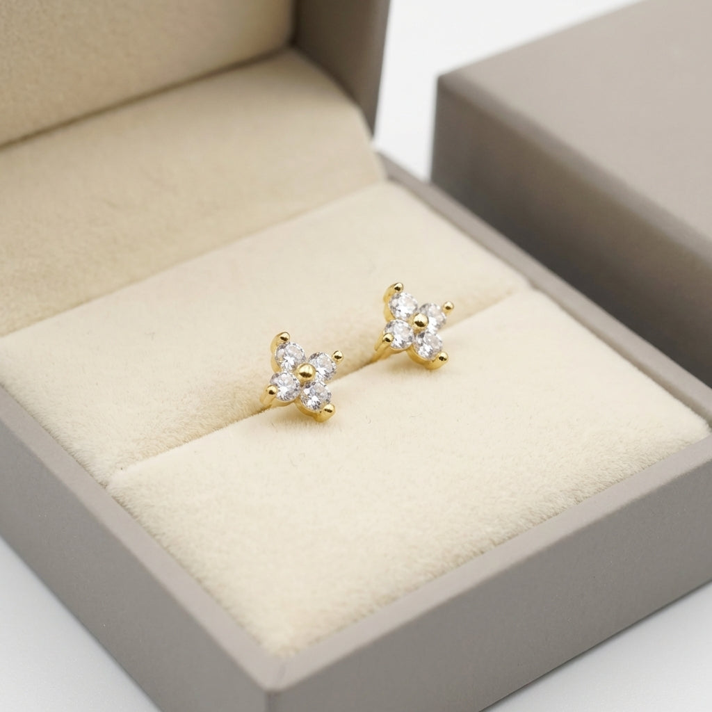 Tiny Hydrangea Flower Stud Earrings - Silver or Gold