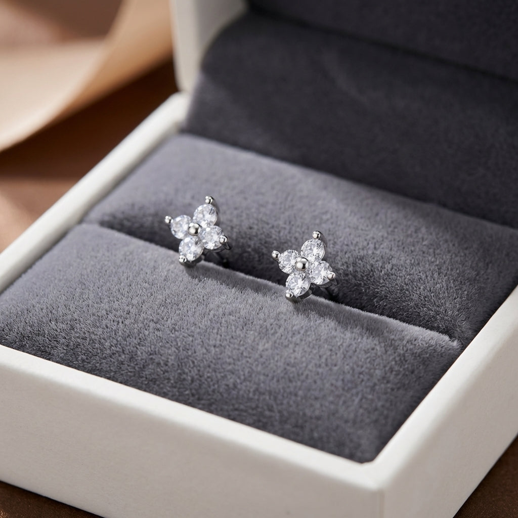 Tiny Hydrangea Flower Stud Earrings - Silver or Gold