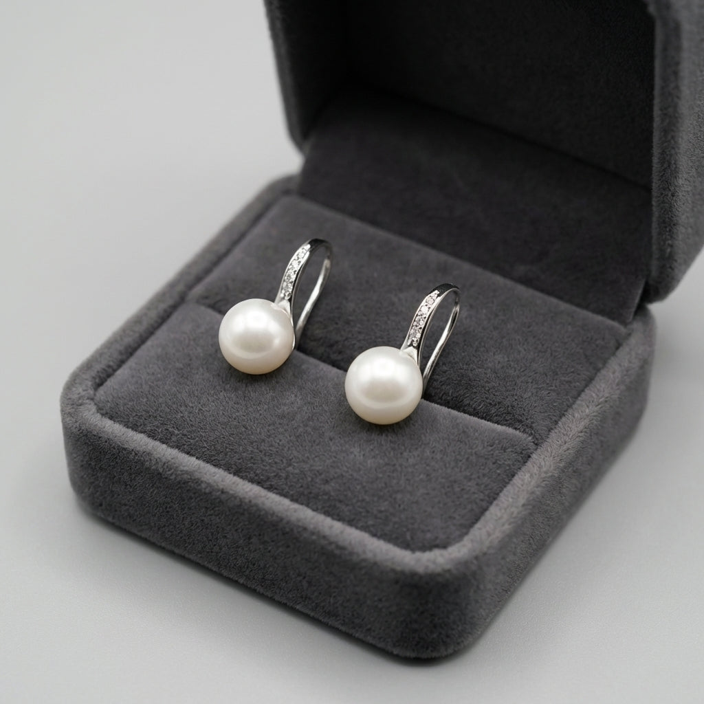 Sterling Silver Pearl Dangle Drop Earrings - White or Black Pearl