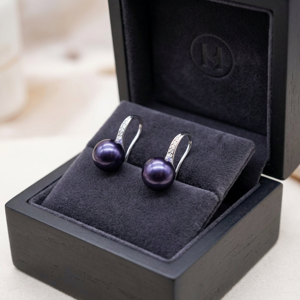 Sterling Silver Pearl Dangle Drop Earrings - White or Black Pearl