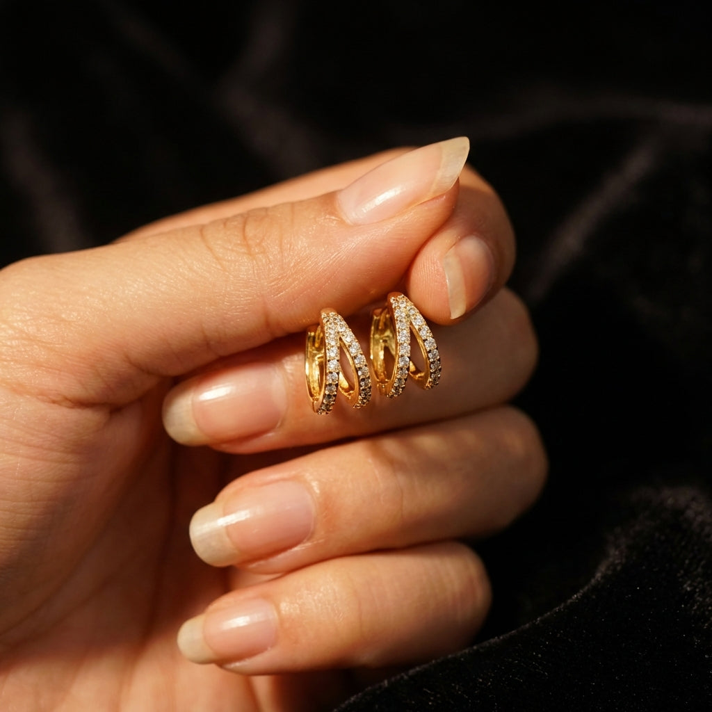 Double Hoop Earrings - Pave Double Huggie Hoops