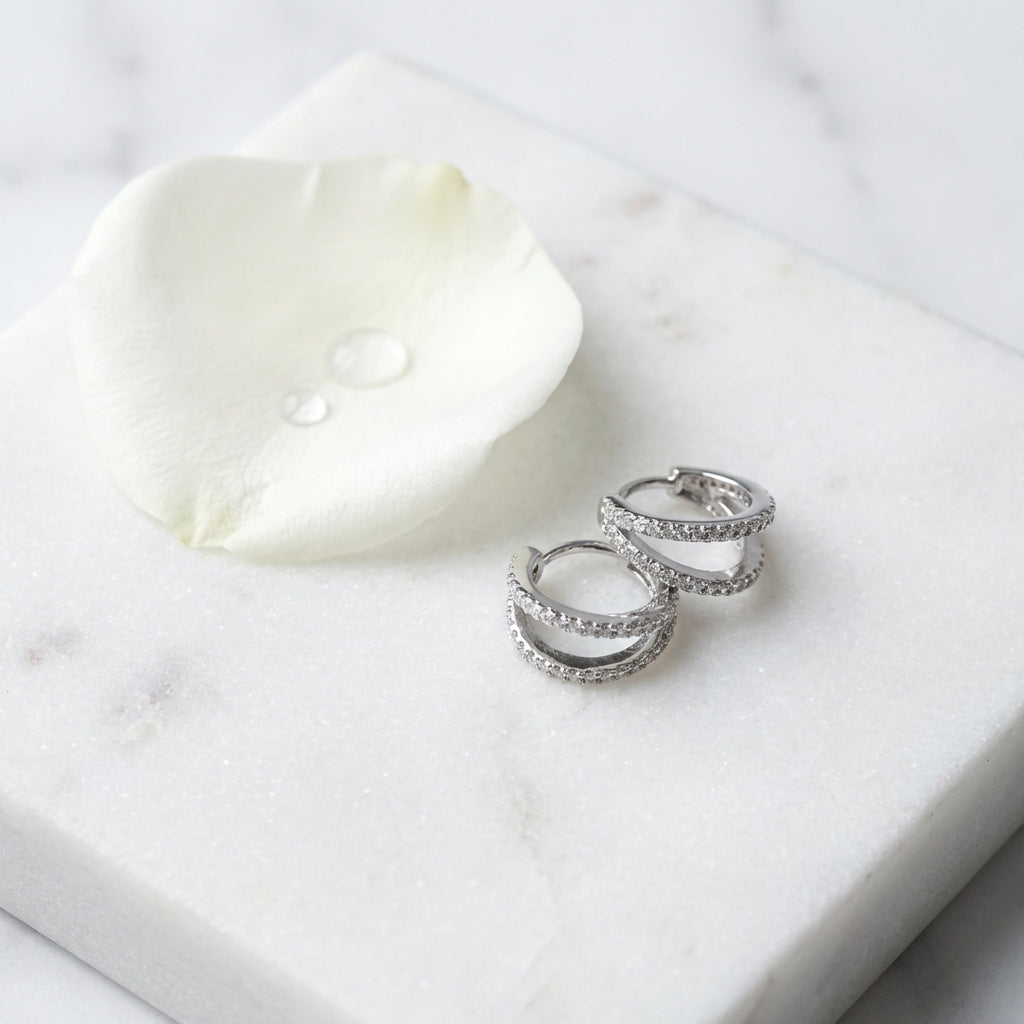 Double Hoop Earrings - Pave Double Huggie Hoops