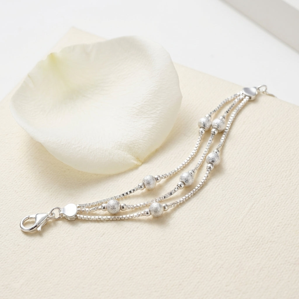 Sterling Silver Triple Strand Beaded Bracelet