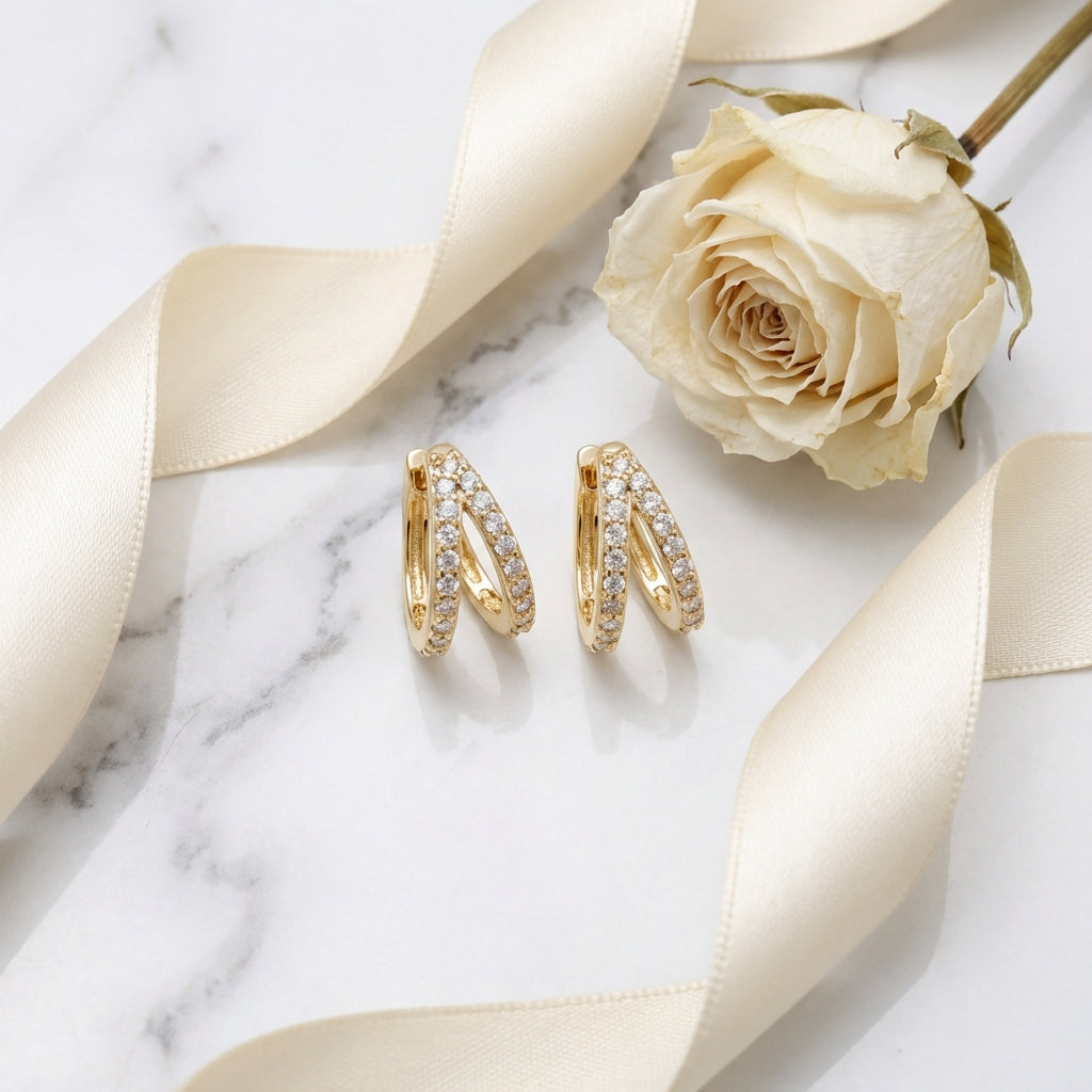 Double Hoop Earrings - Pave Double Huggie Hoops