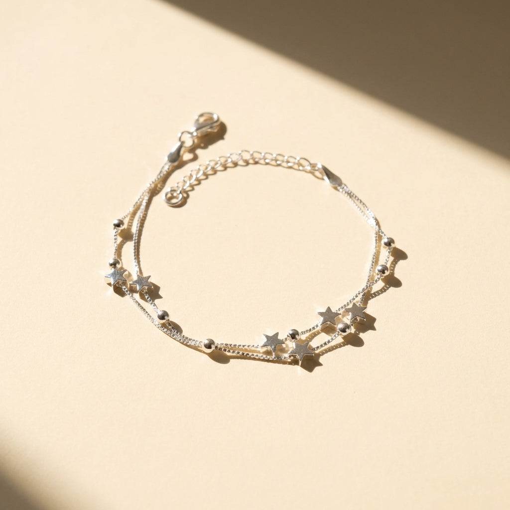 Double Layer Star Sterling Silver Bracelet