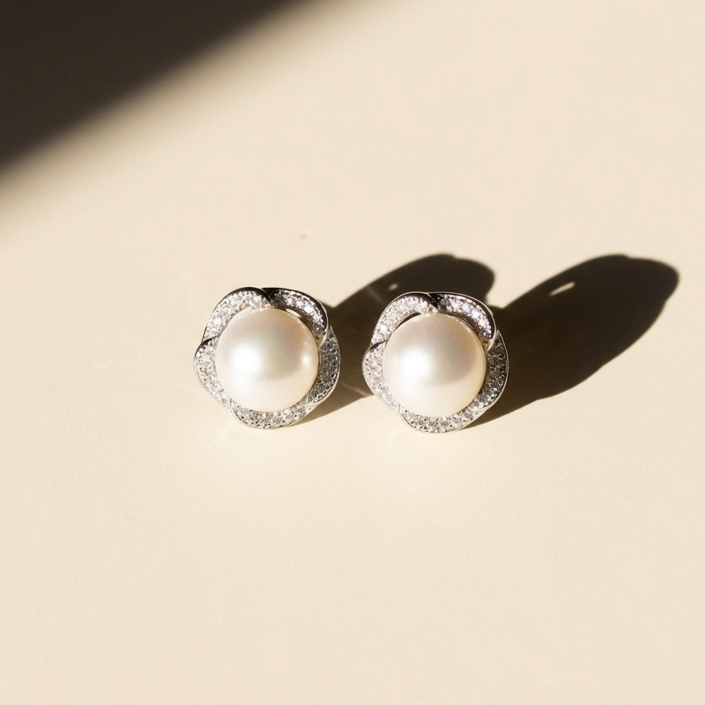 Elegant Pearl Stud Earrings | Sterling Silver Pearl Jewelry