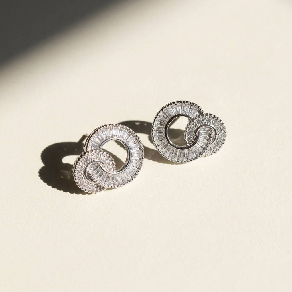 Circle Zirconia Crystal Stud Earrings - Wedding Earrings