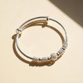 Adjustable Silver Bangle Bracelet with Beaded Charms