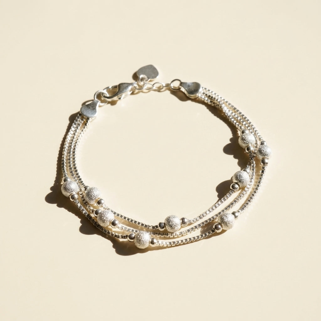 Sterling Silver Triple Strand Beaded Bracelet