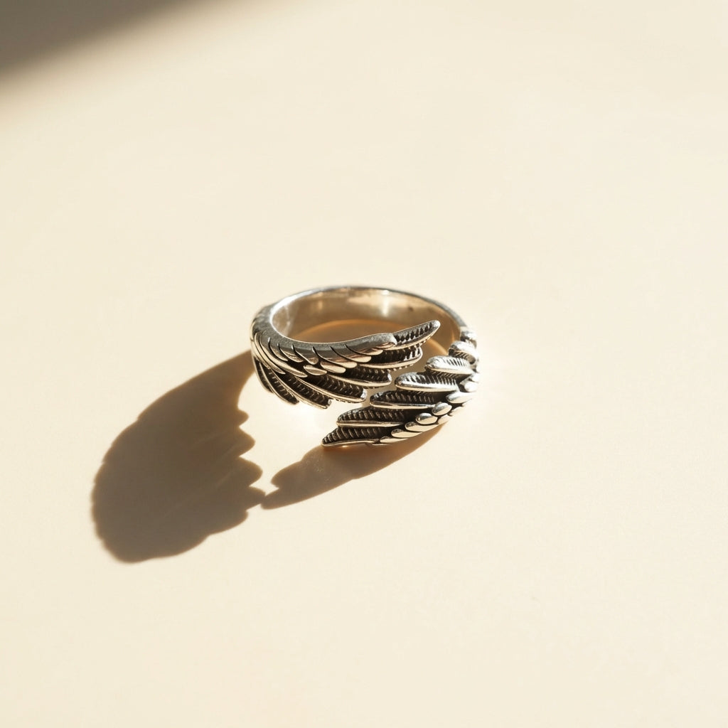 Silver Wings Ring | Adjustable Feather Wrap Ring