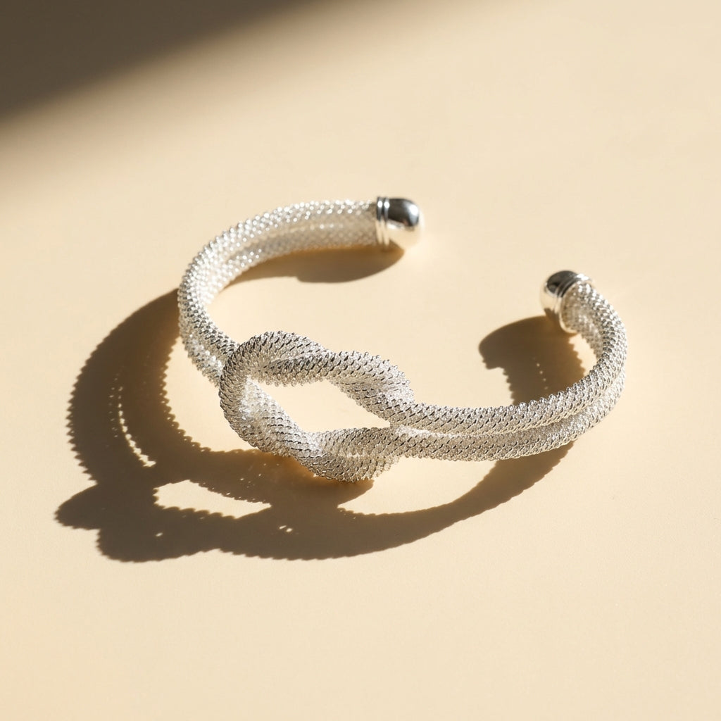 Elegant Silver Mesh Knot Cuff Bracelet for Women