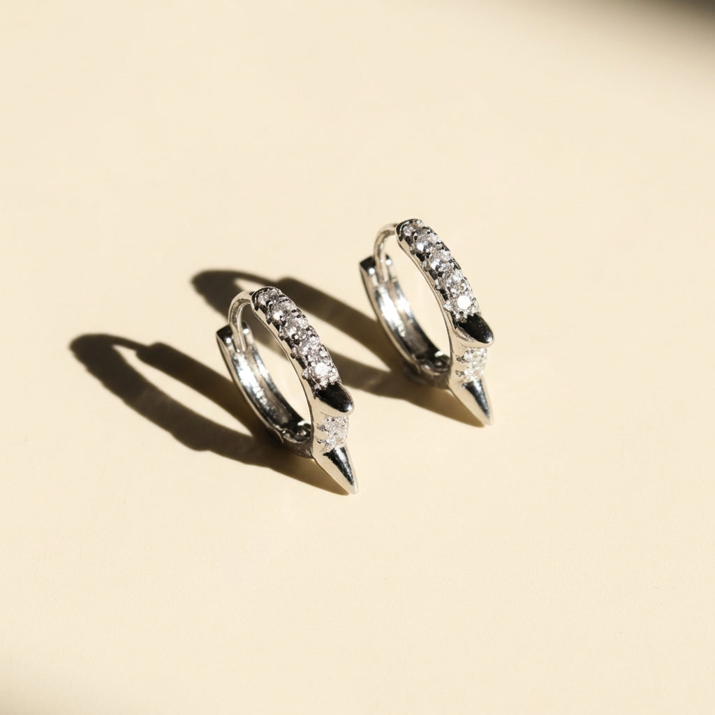 Spike Huggie Hoop Earrings | Dainty Silver Pave CZ Hoops