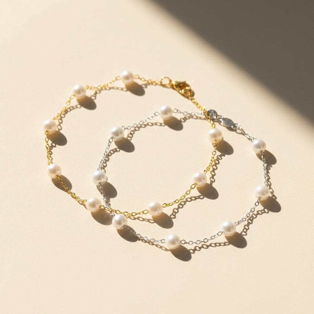 Pearl Bead Bracelet - Dainty Freshwater Pearl Jewelry Gold Silver
