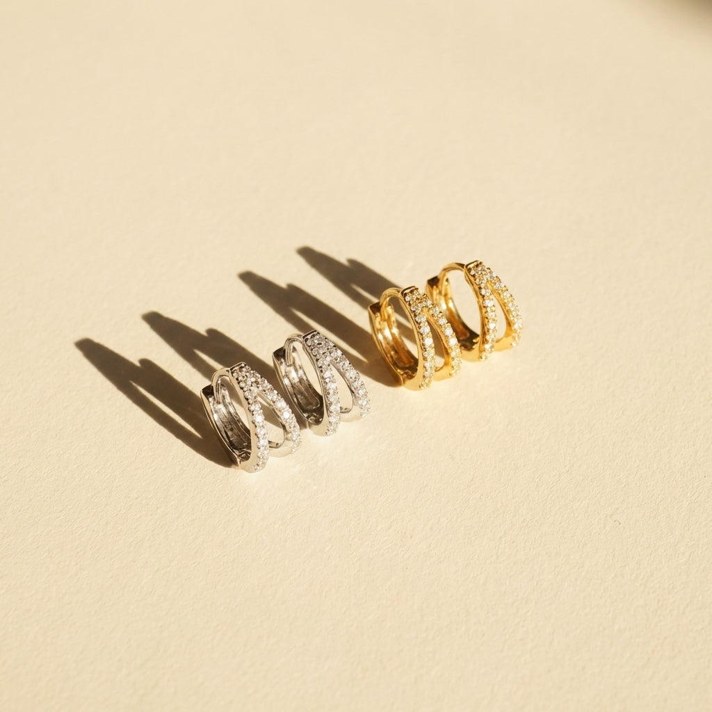 Double Hoop Earrings - Pave Double Huggie Hoops