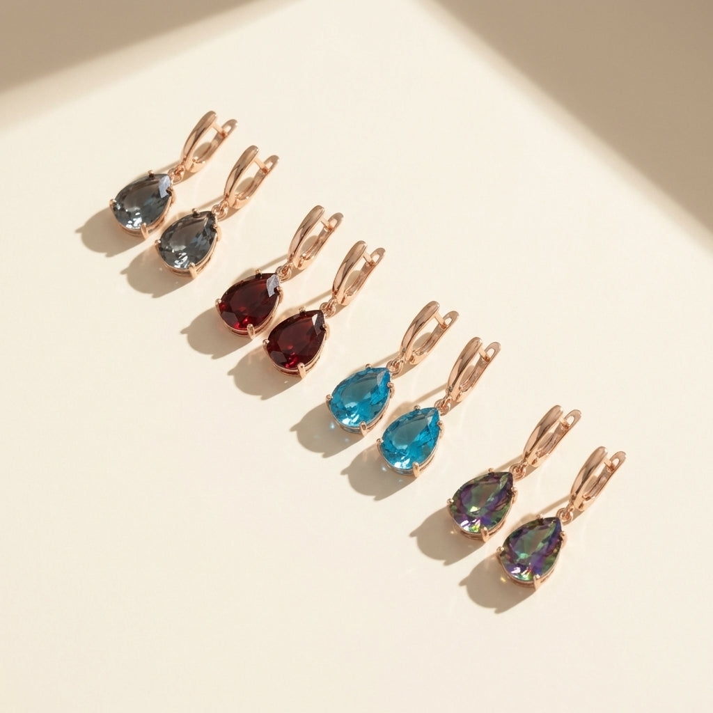 Rose Gold Sapphire Drop Earrings for Women - Blue, Black, Red or Chameleon