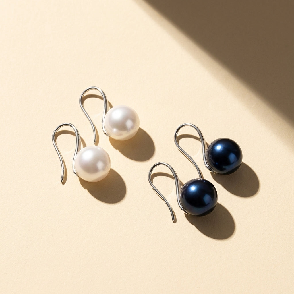 Sterling Silver Pearl Drop Earrings - White, Black, Purple or Gold Pearl