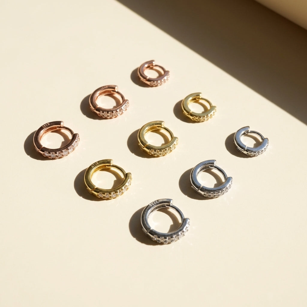 Minimalist CZ Huggie Hoop Earrings - Silver, Gold or Rose Gold